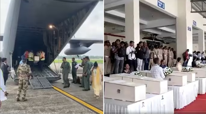 45 भारतीयों के शवों को लेकर कोच्चि पहुंचा एयरफोर्स का विमान