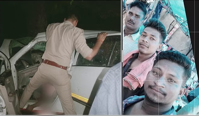 आगरा: भीषण हादसा, देखने वालों की कांप उठी रूह ट्रैक्टर से खींचकर कार की खिड़की से निकाले गए तीन शव।