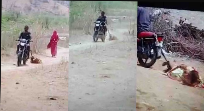 एक व्यक्ति ने पत्नी को बाइक से बांधकर घसीटा