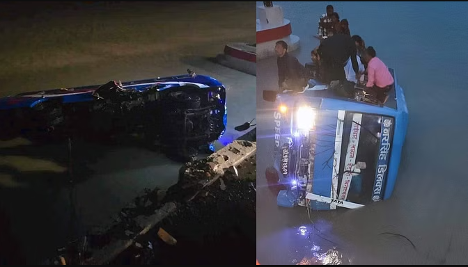 सिद्धार्थनगर में सवारियों से भरी बस शारदा नदी में जा गिरी