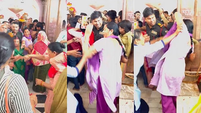 मथुरा: राधा रानी मंदिर में आपस में भिड़े महिला श्रद्धालु और सुरक्षा गार्ड, वीडियो वायरल
